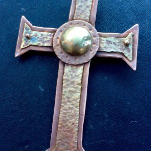 Metalsmithing brass and copper cross pendant