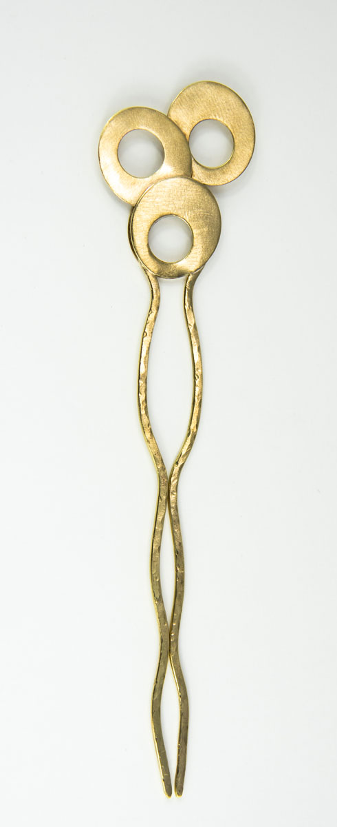 This is the stylish Brass Hair Fork Olives full view.